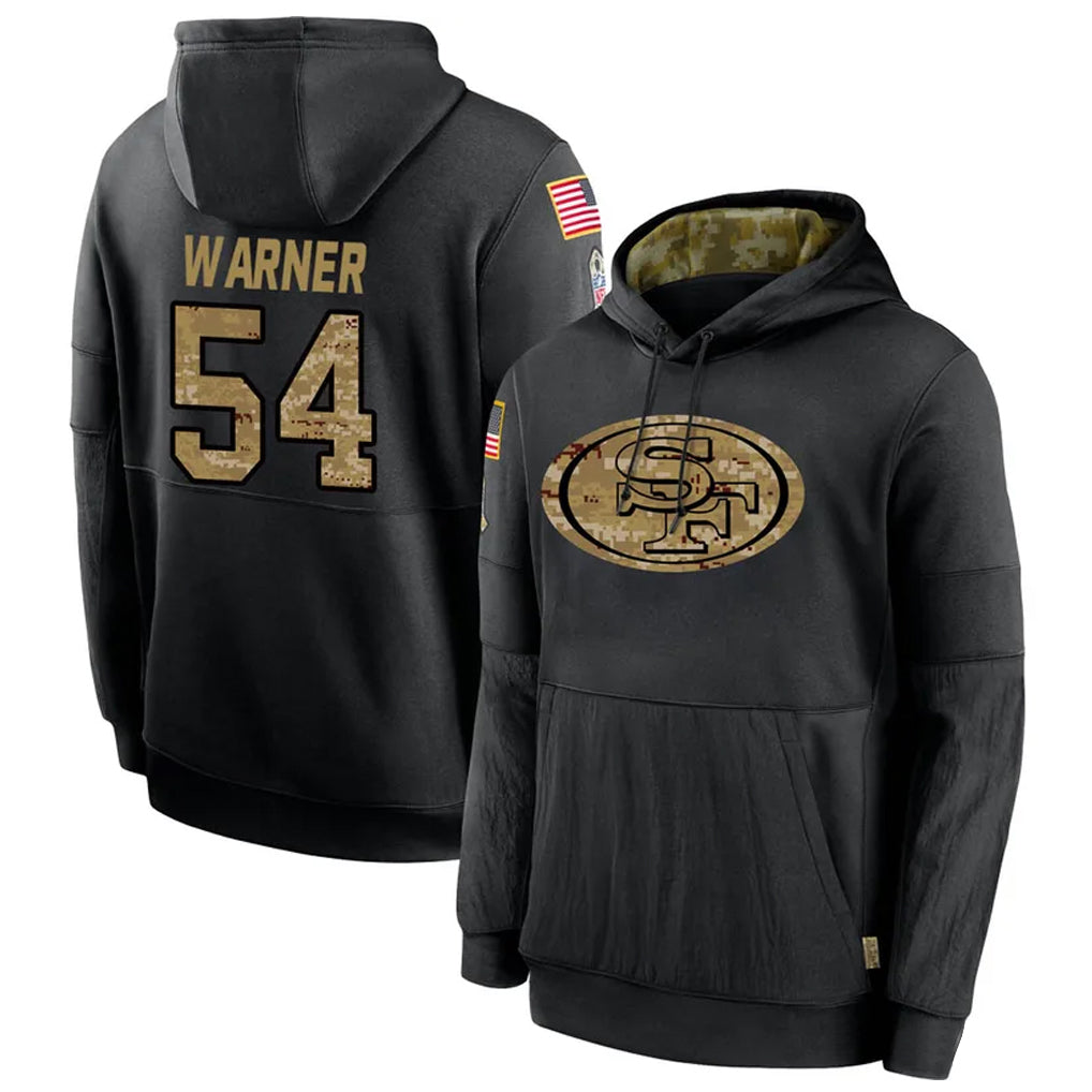 Elroe SF.49ers #54 Fred Warner Player Black Salute to Service Hoodies Stitched Jerseys