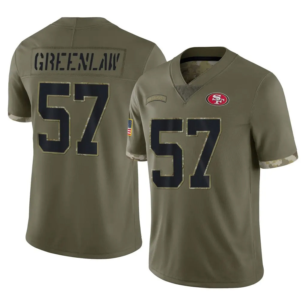 Elroe SF.49ers #57 Dre Greenlaw Player Olive Limited Salute To Service Home Game Stitched Jerseys