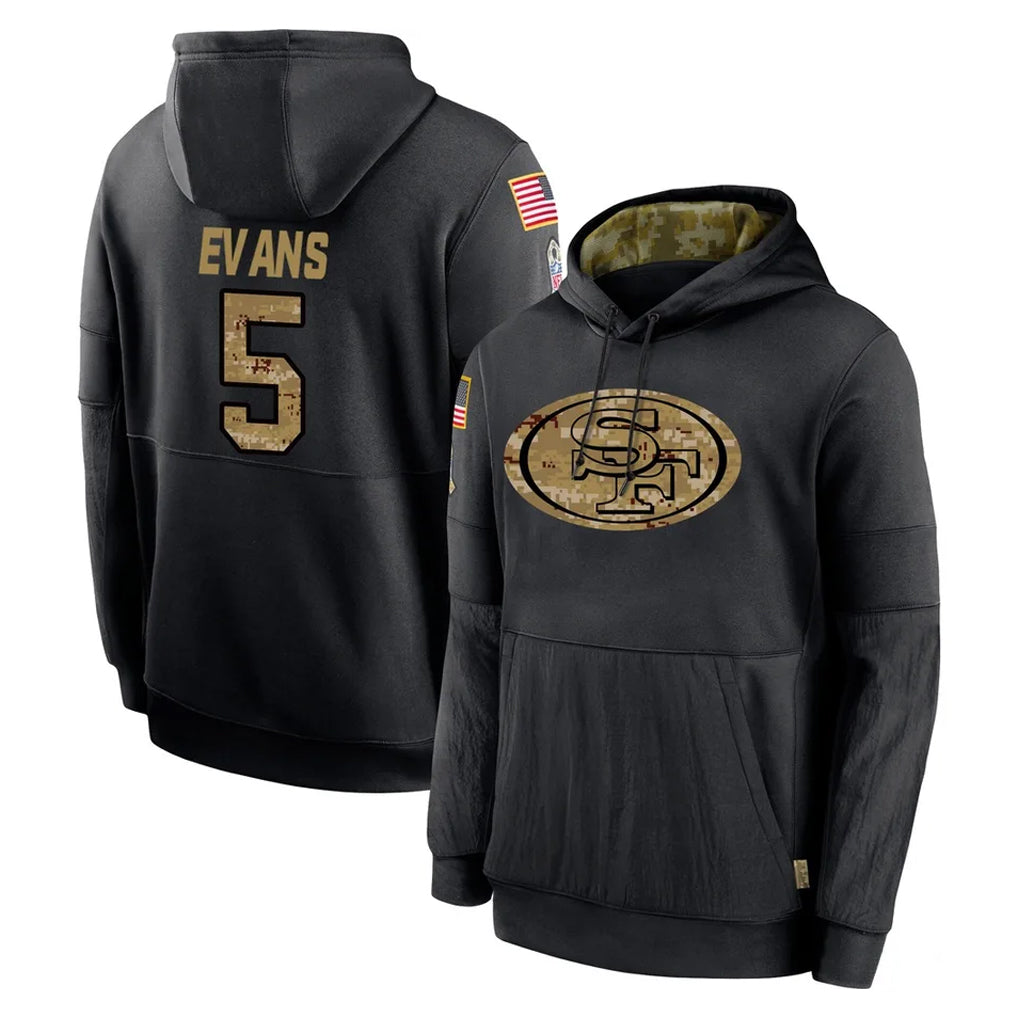 Elroe SF.49ers #5 Mike Evans Player Black Salute to Service Sideline Performance Pullover Hoodies Home Game Stitched Jerseys