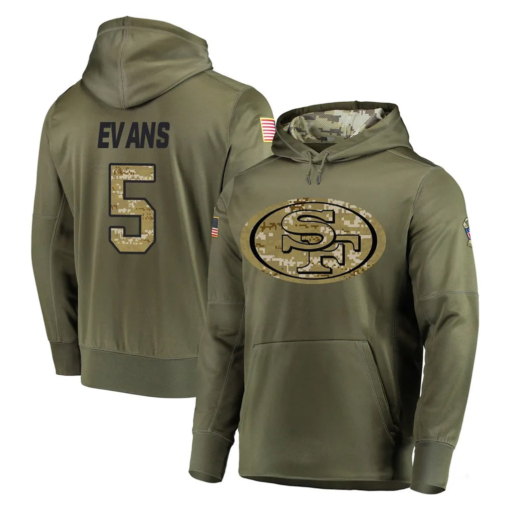 Elroe SF.49ers #5 Mike Evans Player Olive Salute to Service Pullover Hoodie Home Game Stitched Jerseys