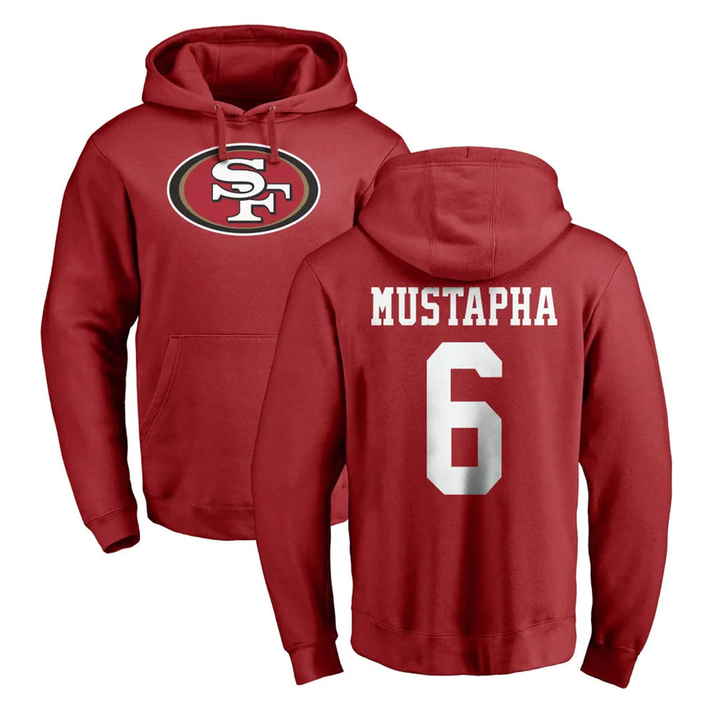 Elroe SF.49ers #6 Malik Mustapha Player Red LOGO Pullover Hoodies Home Game Stitched Jerseys