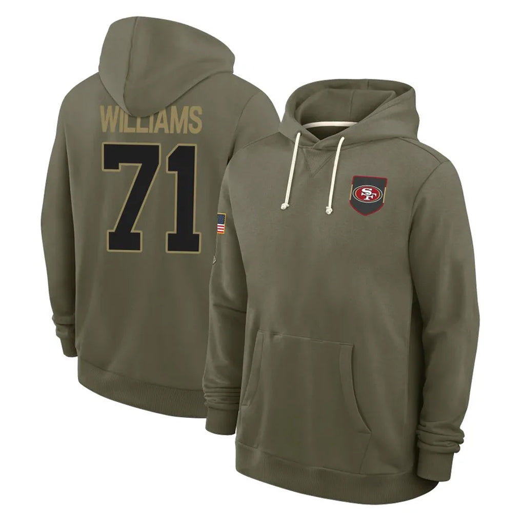 Elroe SF.49ers #71 Trent Williams Player Olive Salute to Service Pullover Hoodies Limited Stitched Jerseys