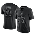 Elroe SF.49ers #77 Dominick Puni Player Black Limited Reflective Home Game Stitched Jerseys