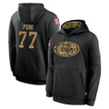 Elroe SF.49ers #77 Dominick Puni Player Black Salute to Service Sideline Performance Pullover Hoodies Home Game Stitched Jerseys