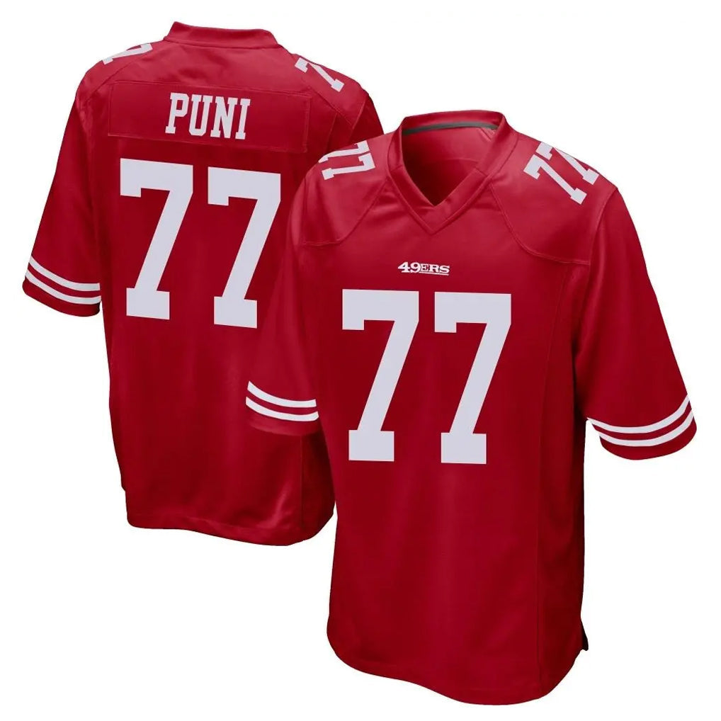 Elroe SF.49ers #77 Dominick Puni Player Red Home Game Stitched Jerseys