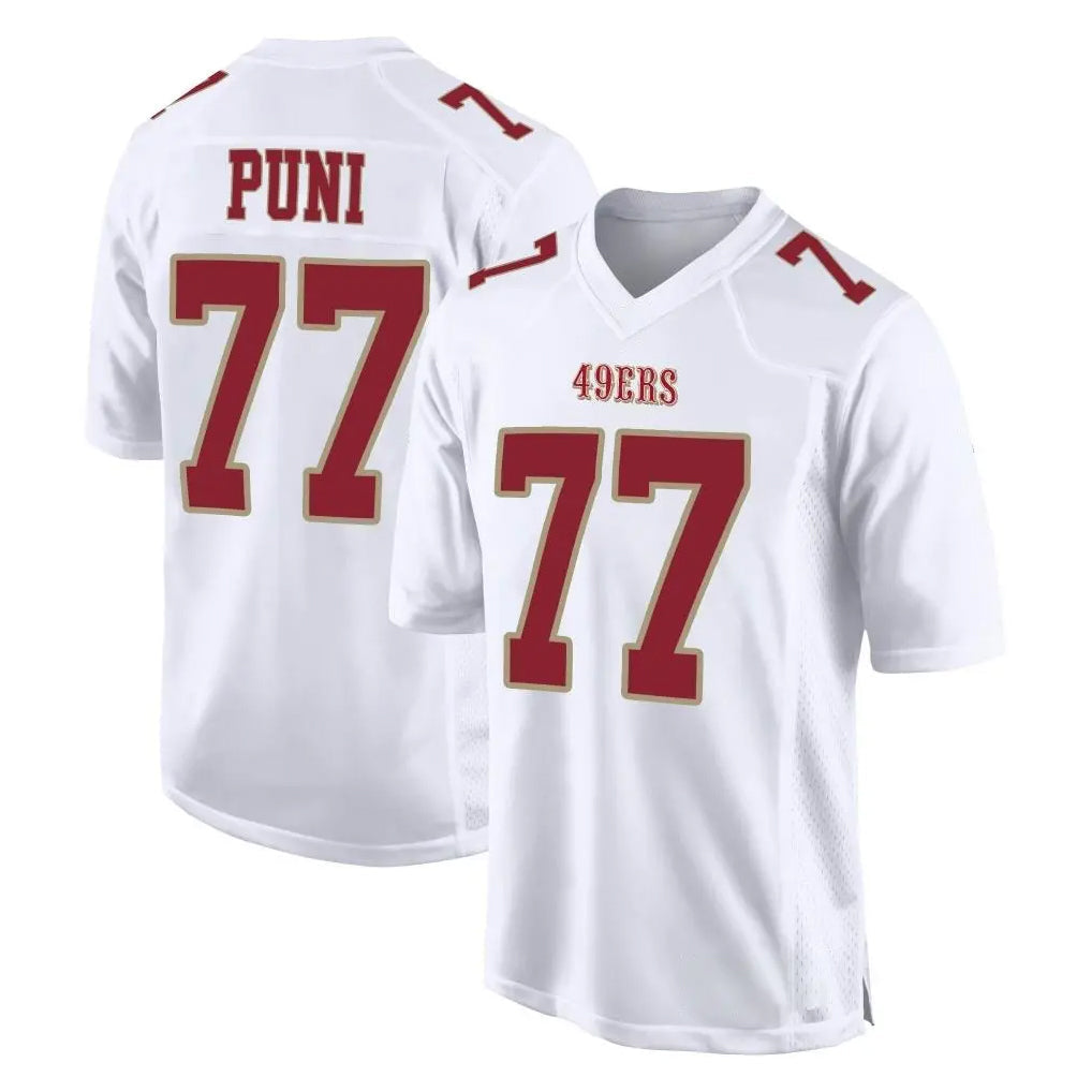 Elroe SF.49ers #77 Dominick Puni Player White Fashion Home Game Stitched Jerseys