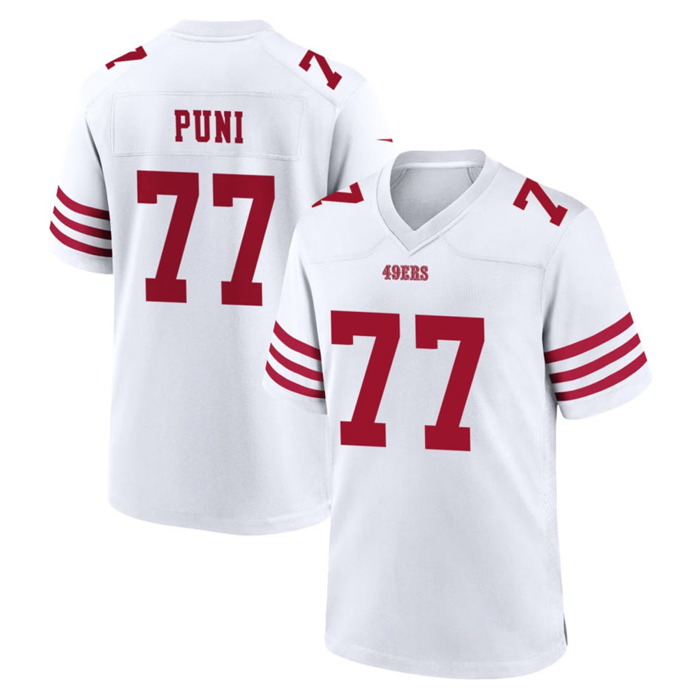 Elroe SF.49ers #77 Dominick Puni Player White Game Home Stitched Jerseys