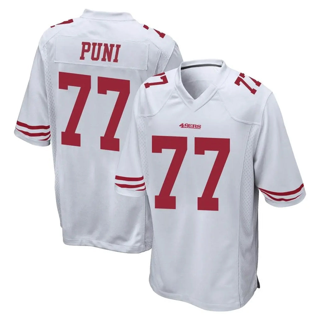 Elroe SF.49ers #77 Dominick Puni Player White Home Game Stitched Jerseys