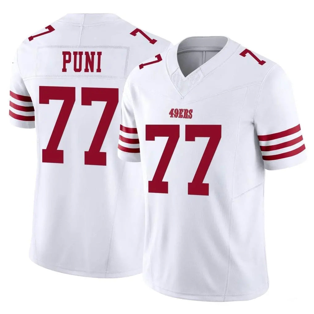 Elroe SF.49ers #77 Dominick Puni Player White Limited Vapor F.U.S.E. Home Game Stitched Jerseys