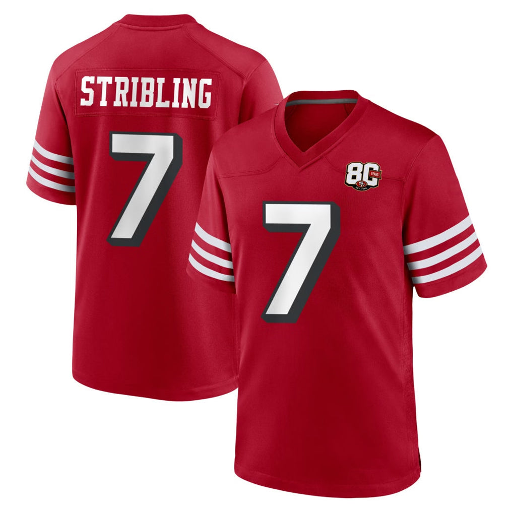 Elroe SF.49ers #7 De'Zhaun Stribling Player Red 80th Game Home Stitched Jerseys