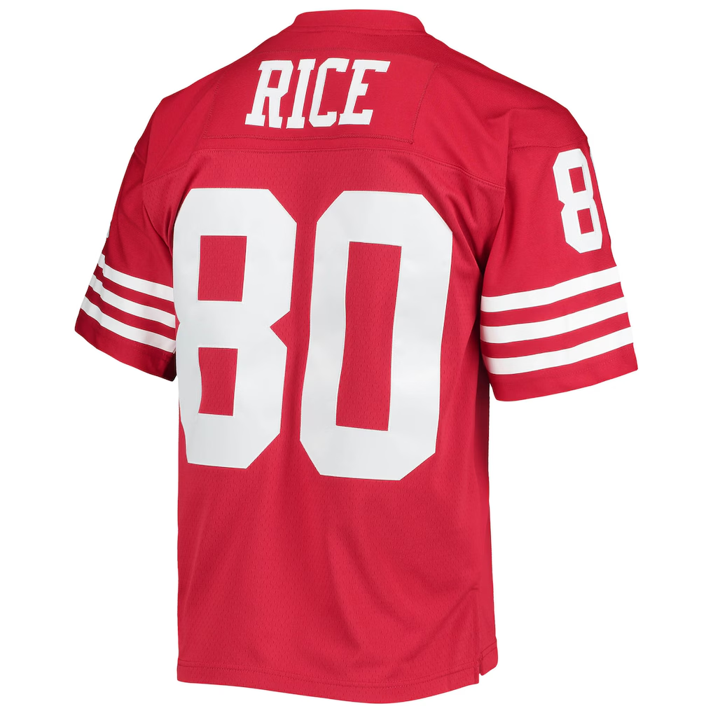 Elroe SF.49ers #80 Jerry Rice Mitchell & Ness Scarlet Legacy Replica Jersey Stitched Puhic Game Jerseys