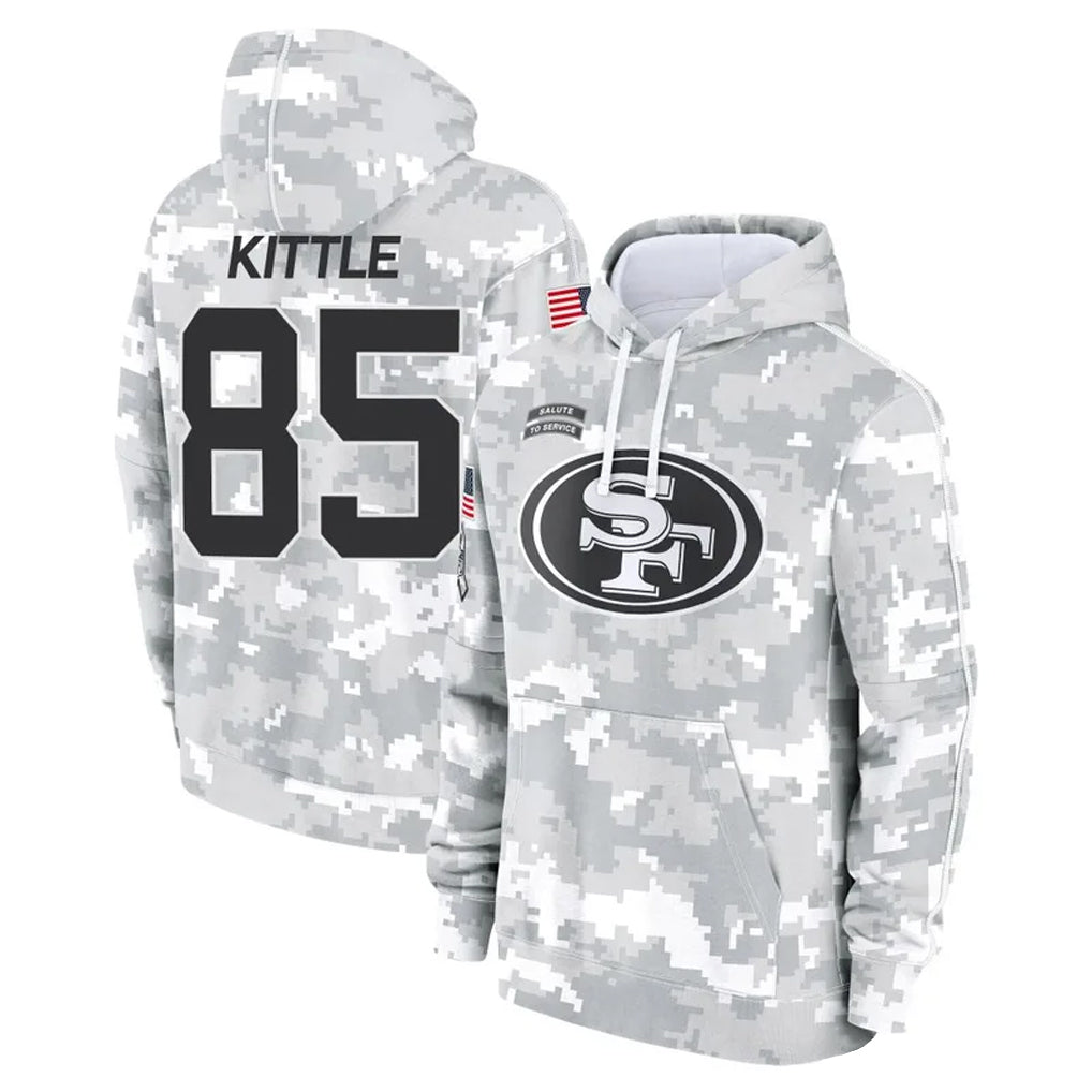 Elroe SF.49ers #85 George Kittle Player Arctic Camo Salute to Service Hoodies Stitched Jerseys