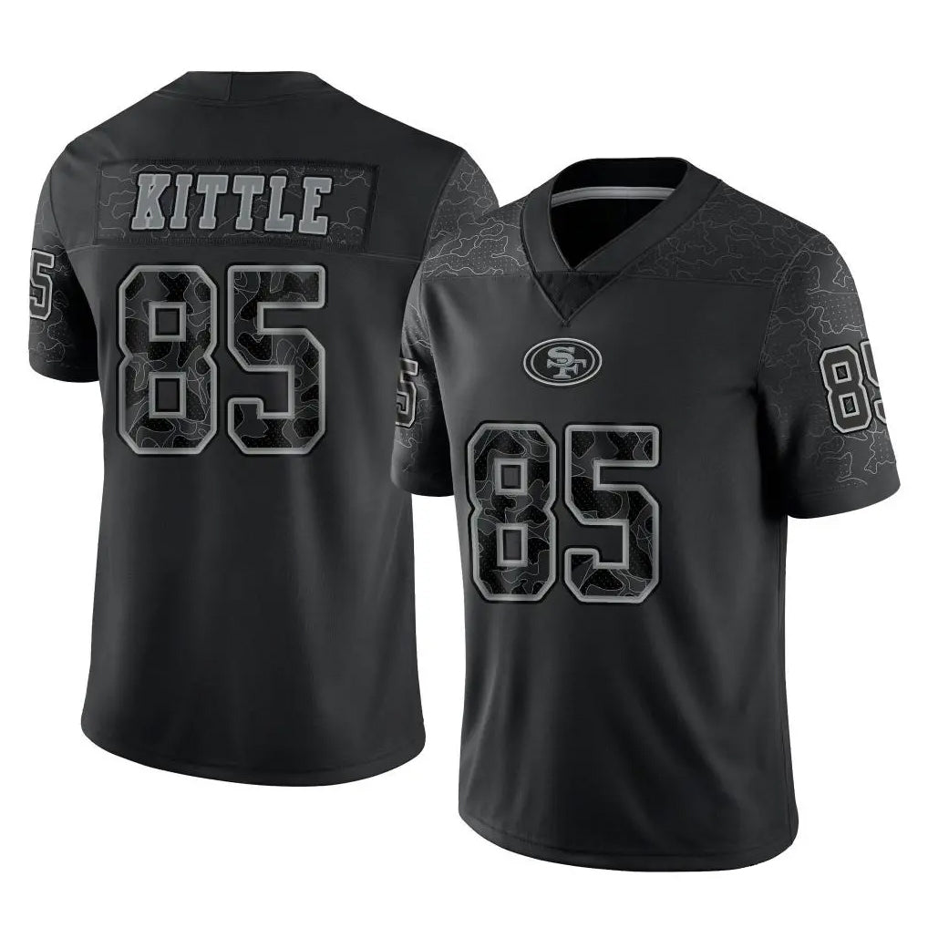Elroe SF.49ers #85 George Kittle Player Black Limited Reflective Home Game Stitched Jerseys