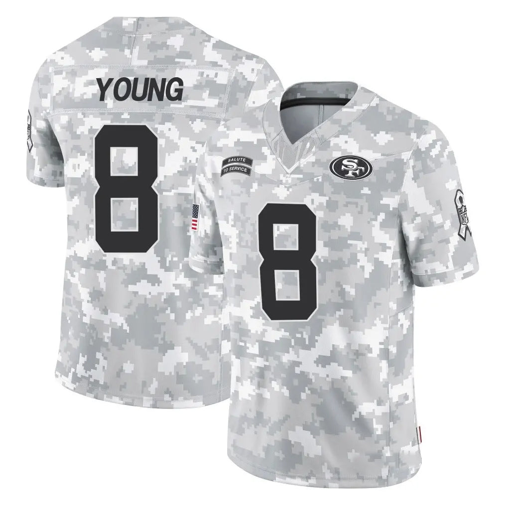 Elroe SF.49ers #8 Steve Young Player Arctic Camo Salute to Service Stitched Jerseys