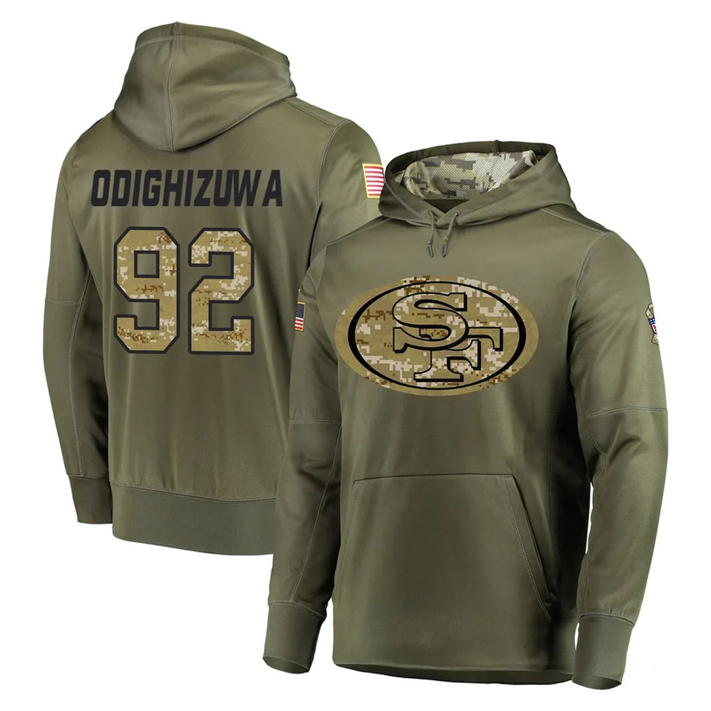 Elroe SF.49ers #92 Osa Odighizuwa Player Olive Salute to Service Pullover Hoodie Home Game Stitched Jerseys
