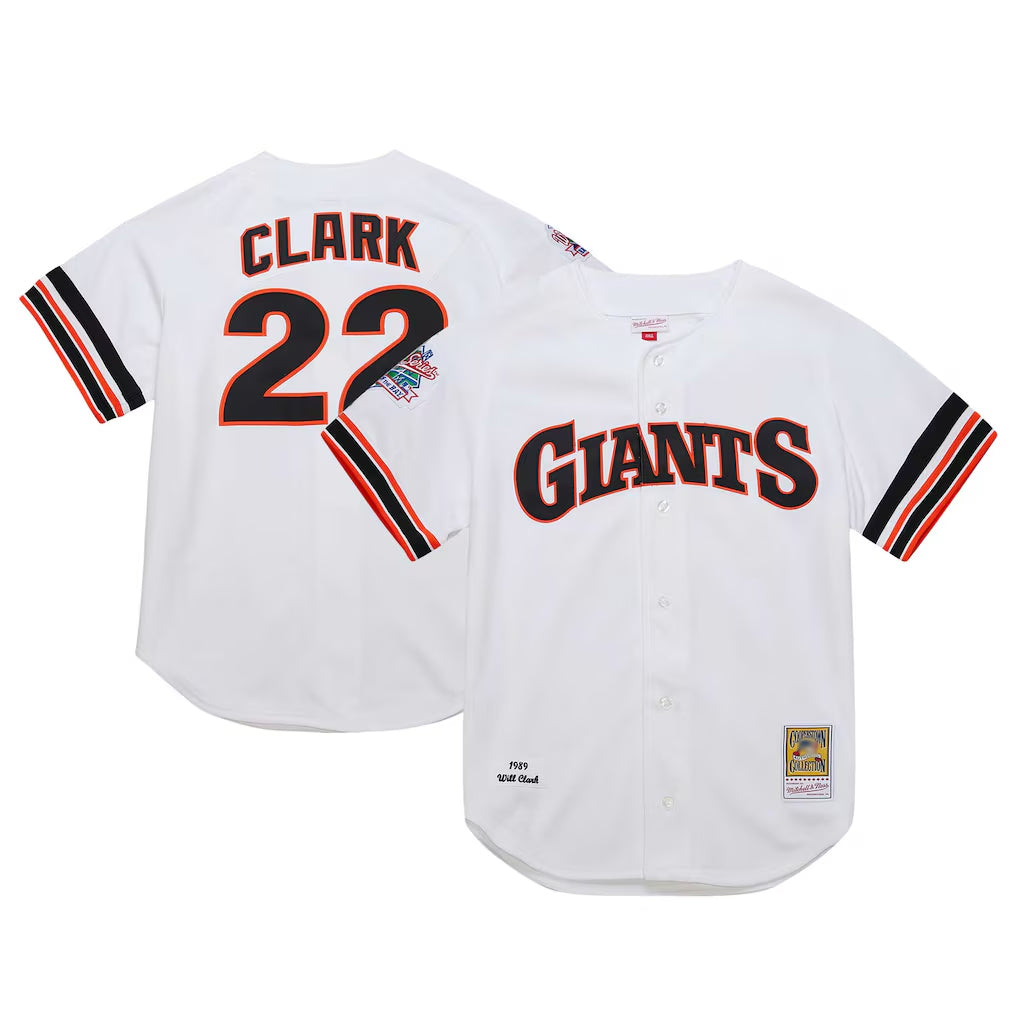 Elroe SF.Giants #22 Will Clark Player White Mitchell & Ness Cooperstown Collection 1989 Limited Stitched Jerseys