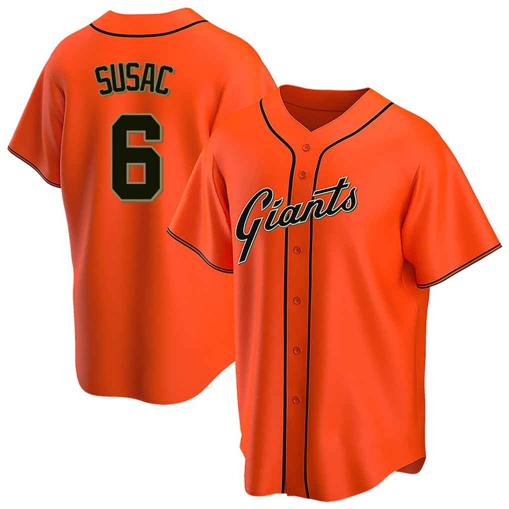Elroe SF.Giants #6 Daniel Susac Player Orange Home Game Stitched Jerseys