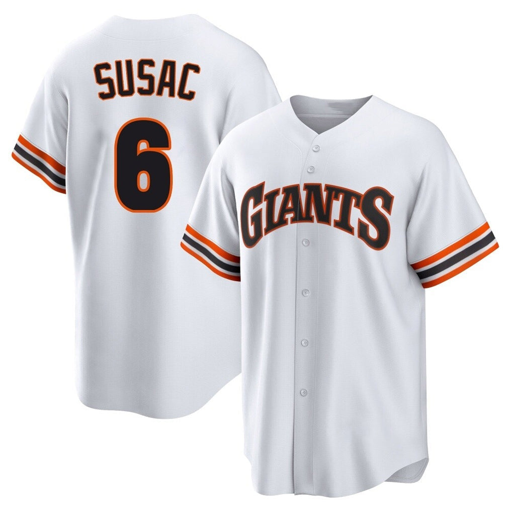 Elroe SF.Giants #6 Daniel Susac Player White Home Game Stitched Jerseys