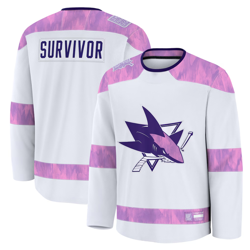 Elroe S.Jose Sharks White Hockey Fights Cancer Survivor Practice Jerseys