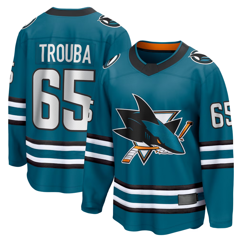 Elroe S.Jose Sharks #65 Jacob Trouba Teal Home Breakaway Jerseys