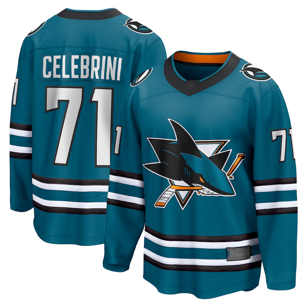 Elroe S.Jose Sharks #71 Macklin Celebrini Teal Home Breakaway Jerseys