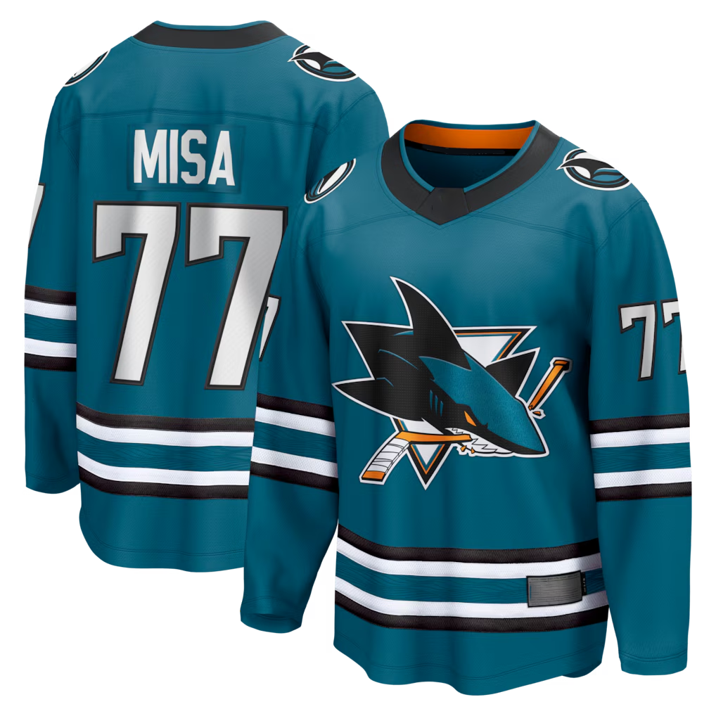 Elroe S.Jose Sharks #77 Michael Misa Teal Breakaway Jerseys