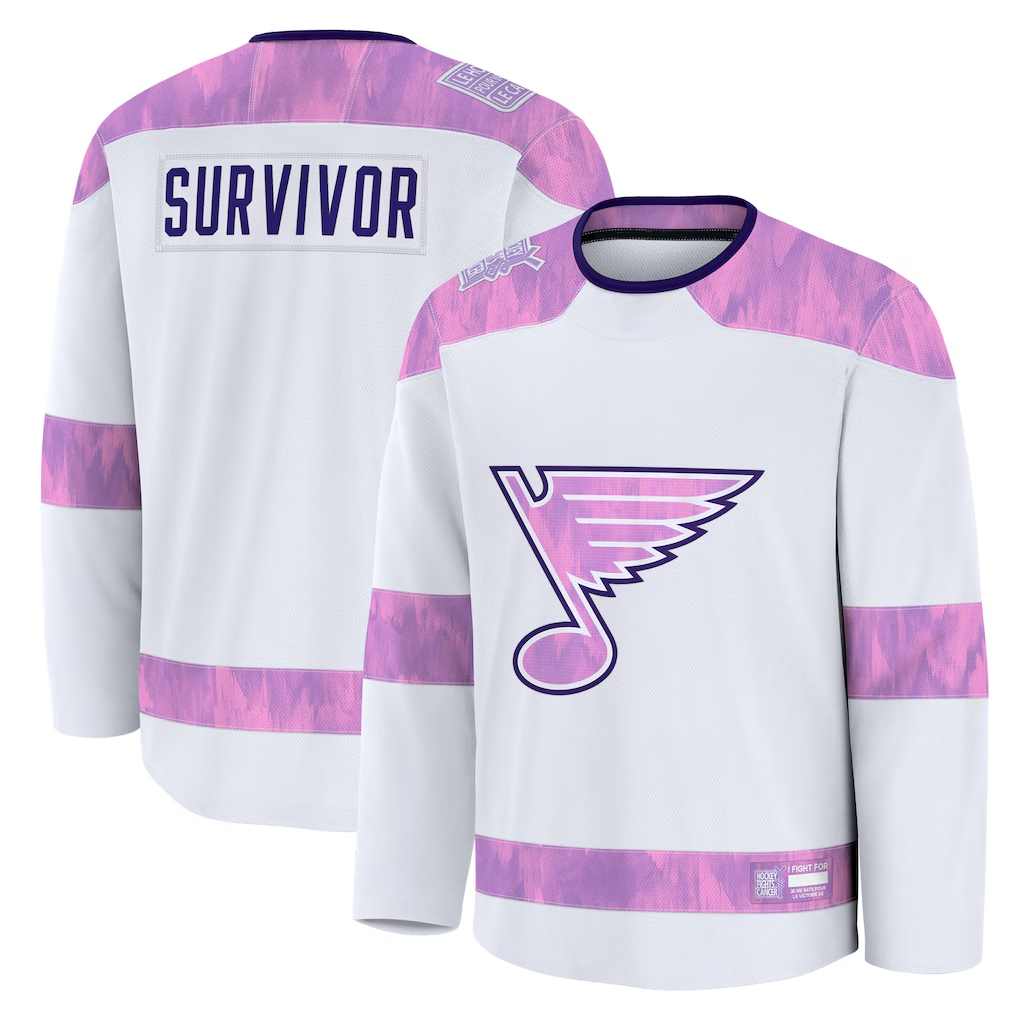 Elroe St.L.Blues White Hockey Fights Cancer Survivor Practice Jerseys