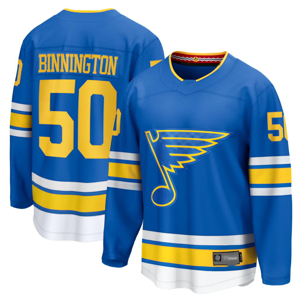 Elroe St.L.Blues #50 Jordan Binnington Blue Home Breakaway Jerseys