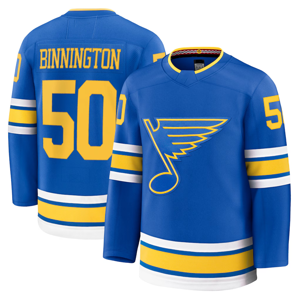 Elroe St.L.Blues #50 Jordan Binnington Blue Home Premium Player Jerseys