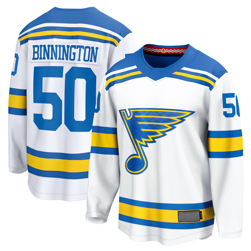 Elroe St.L.Blues #50 Jordan Binnington White Away Breakaway Player Jerseys