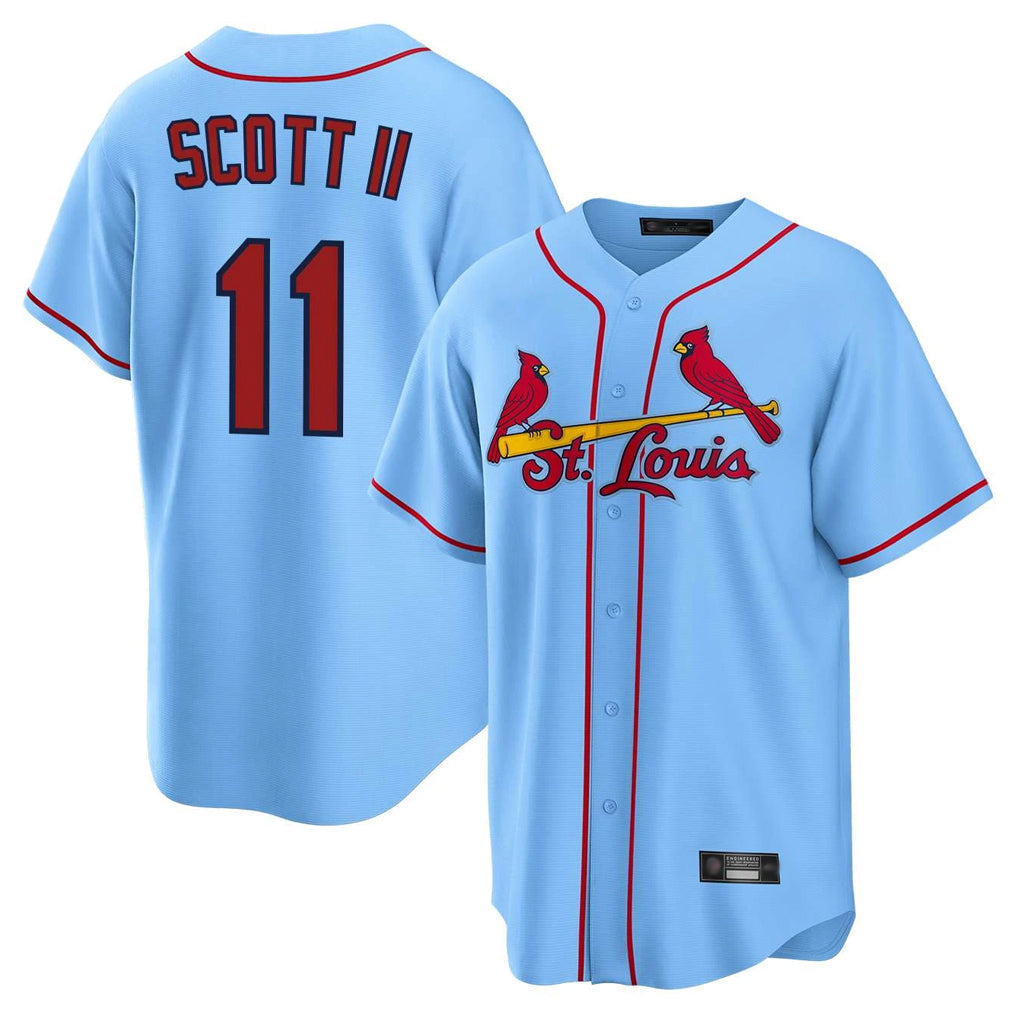 Elroe St. Louis Cardinals #11 Victor Scott II Player Light Blue Home Game Stitched Jerseys