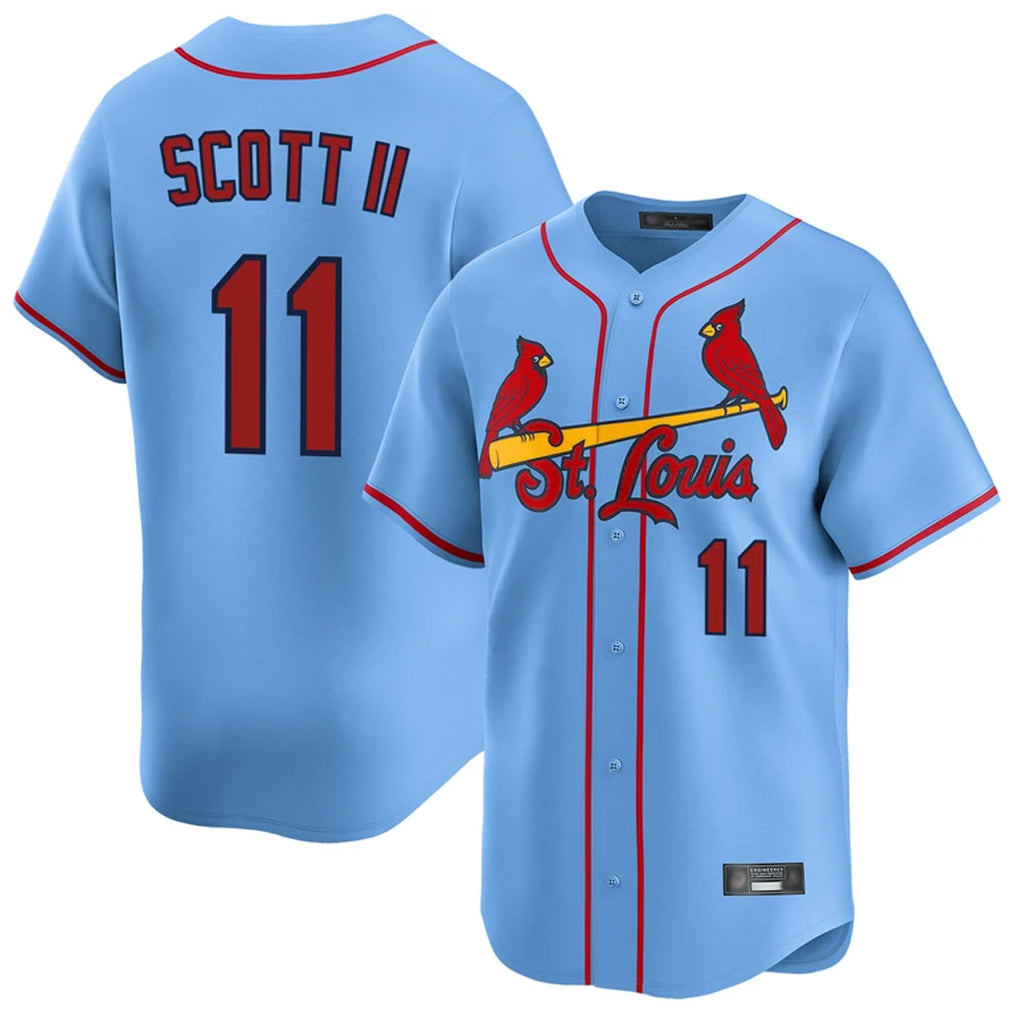 Elroe St. Louis Cardinals #11 Victor Scott II Player Light Blue Throwback Cooperstown Collection Limited Stitched Jerseys