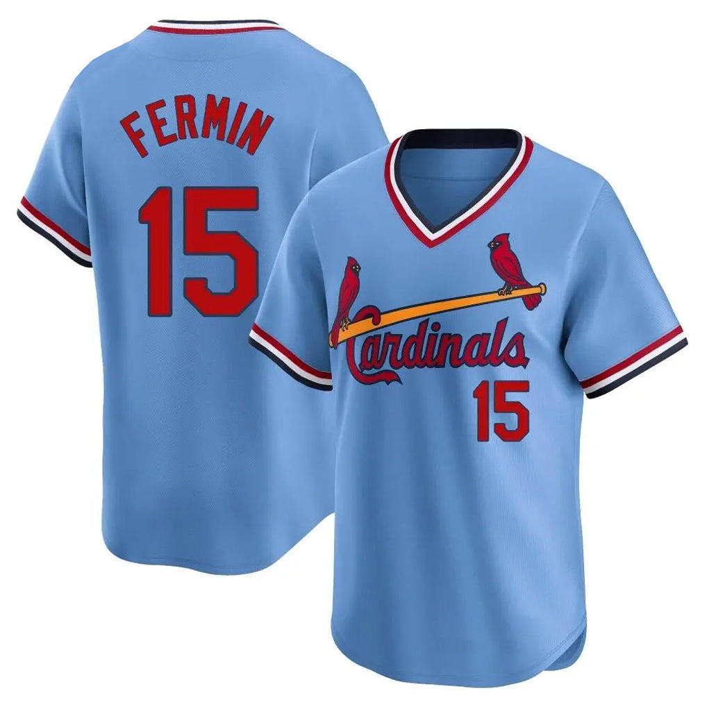 Elroe St. Louis Cardinals #15 Jose Fermin Player Light Blue City Connect Home T-shirt Stitched Jerseys