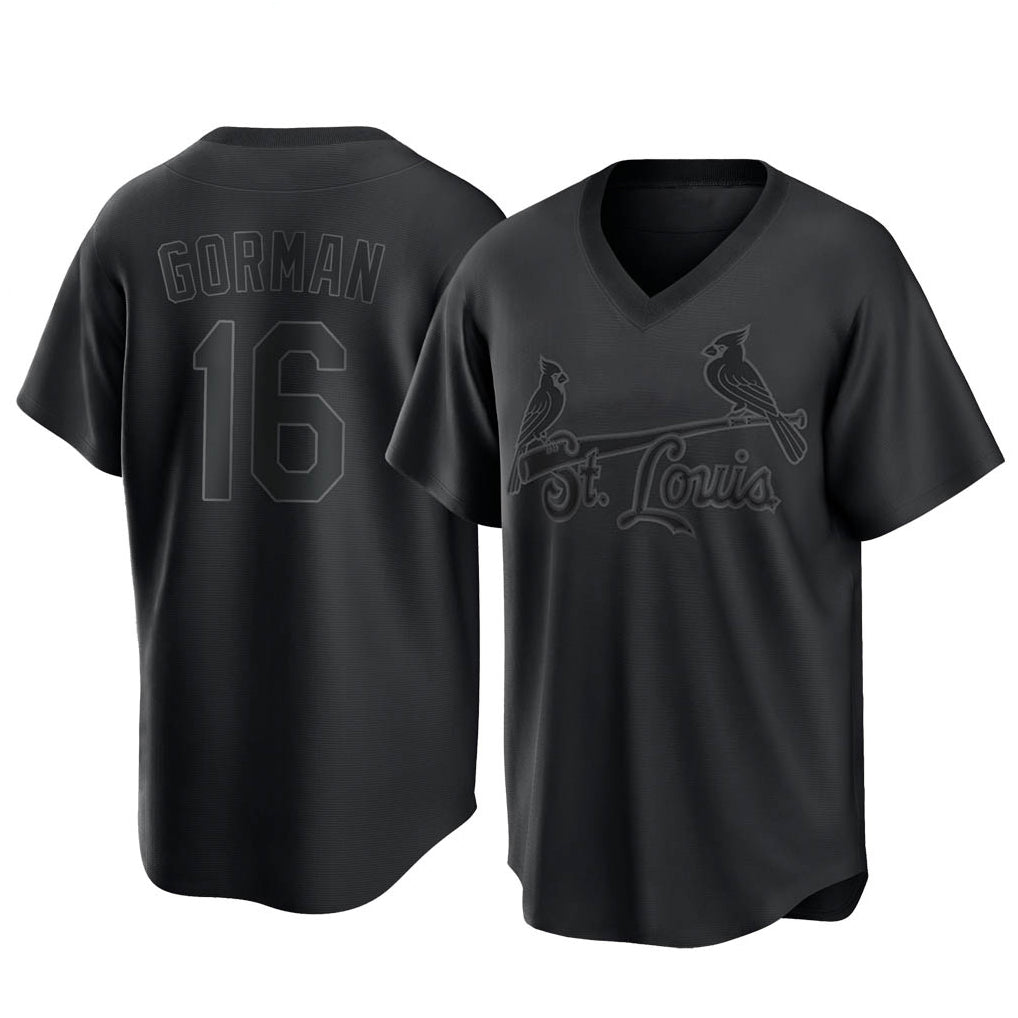 Elroe St. Louis Cardinals #16 Nolan Gorman Player Black City Connect T-shirt Stitched Jerseys