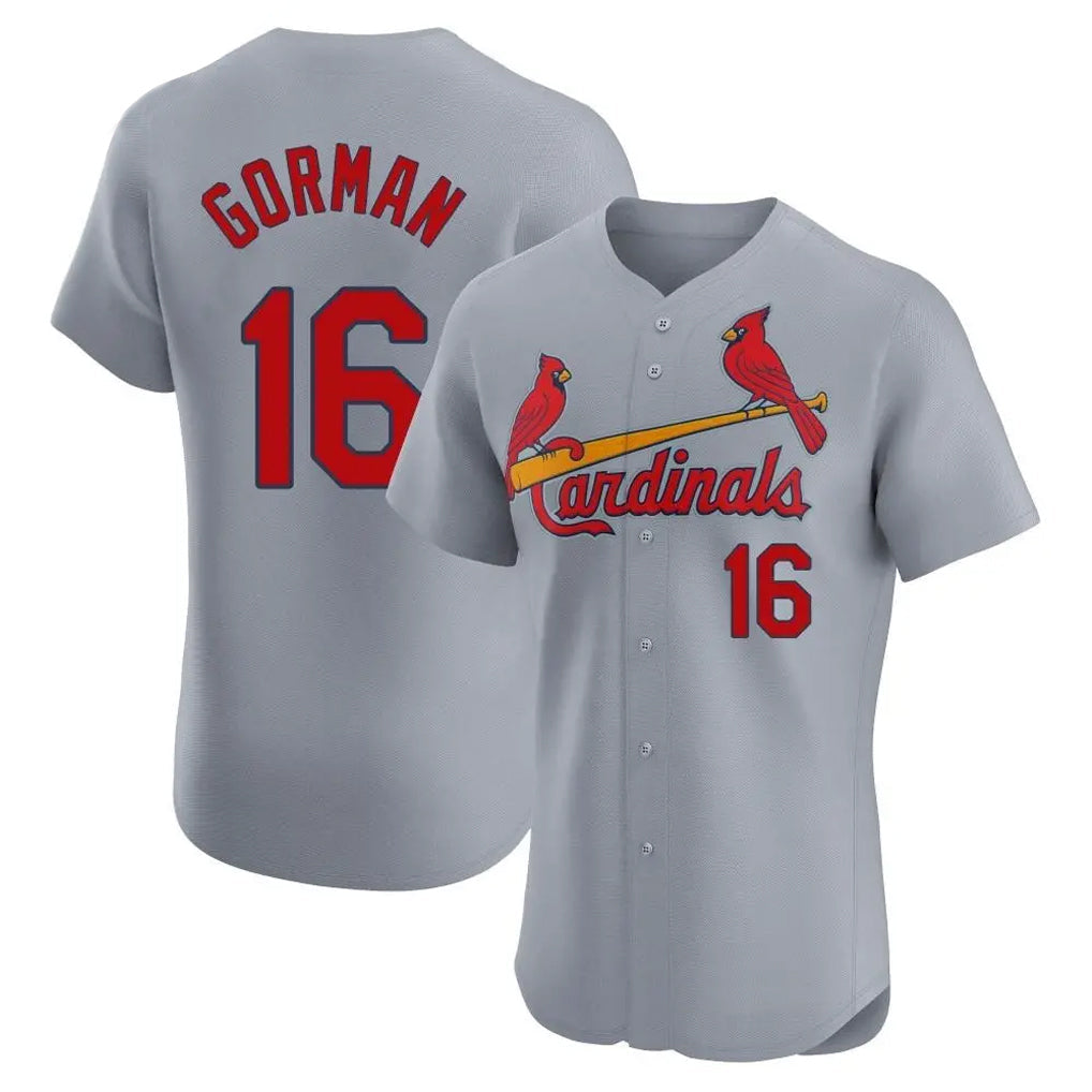 Elroe St. Louis Cardinals #16 Nolan Gorman Player Gray Home Limited Elite Stitched Jerseys