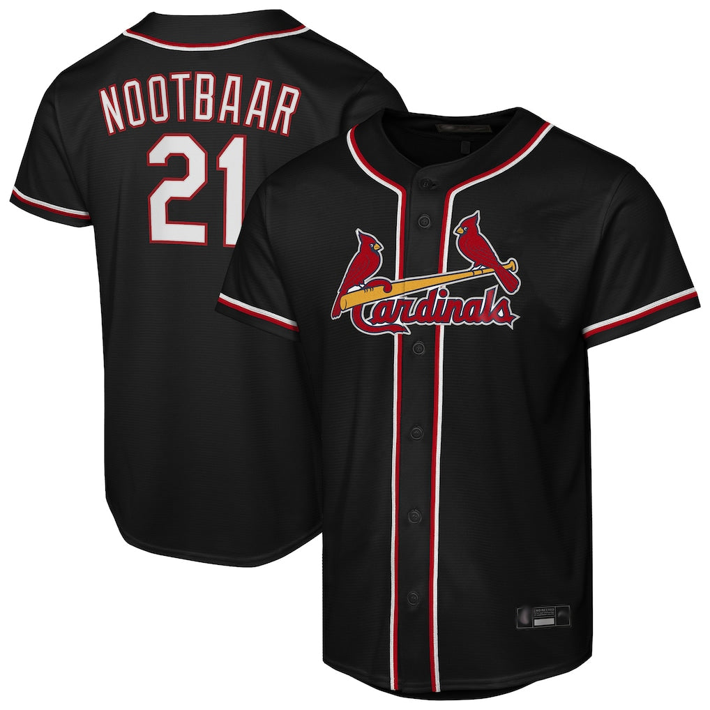 Elroe St. Louis Cardinals #21 Lars Nootbaar Player Black Carbon Fashio Game Stitched Jerseys