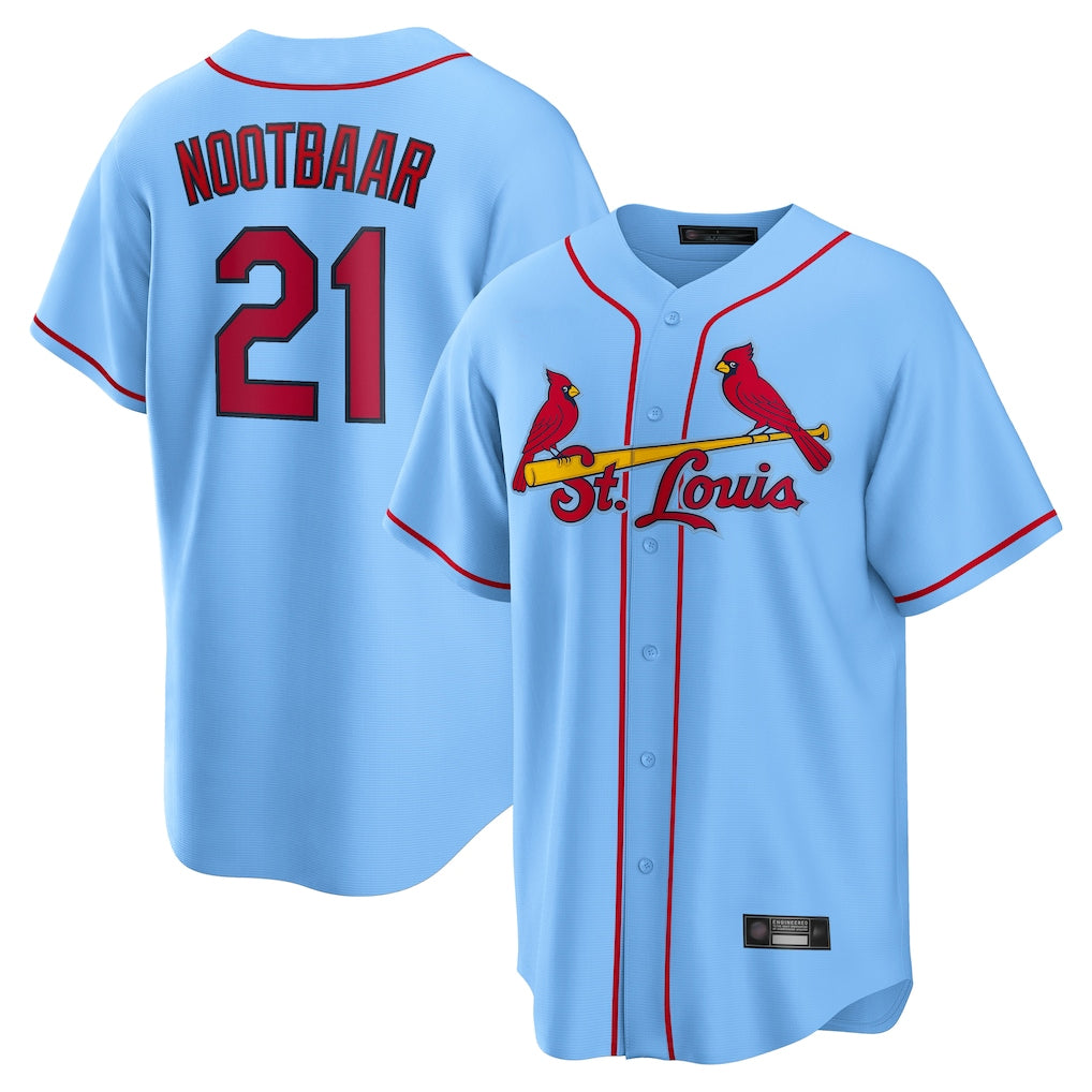 Elroe St. Louis Cardinals #21 Lars Nootbaar Player Light Blue Home Game Stitched Jerseys