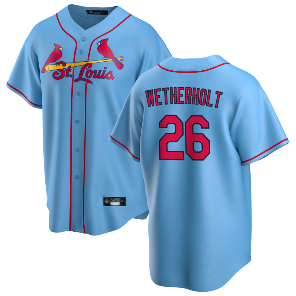 Elroe St. Louis Cardinals #26 JJ Wetherholt Player Light Blue Home Game Stitched Jerseys