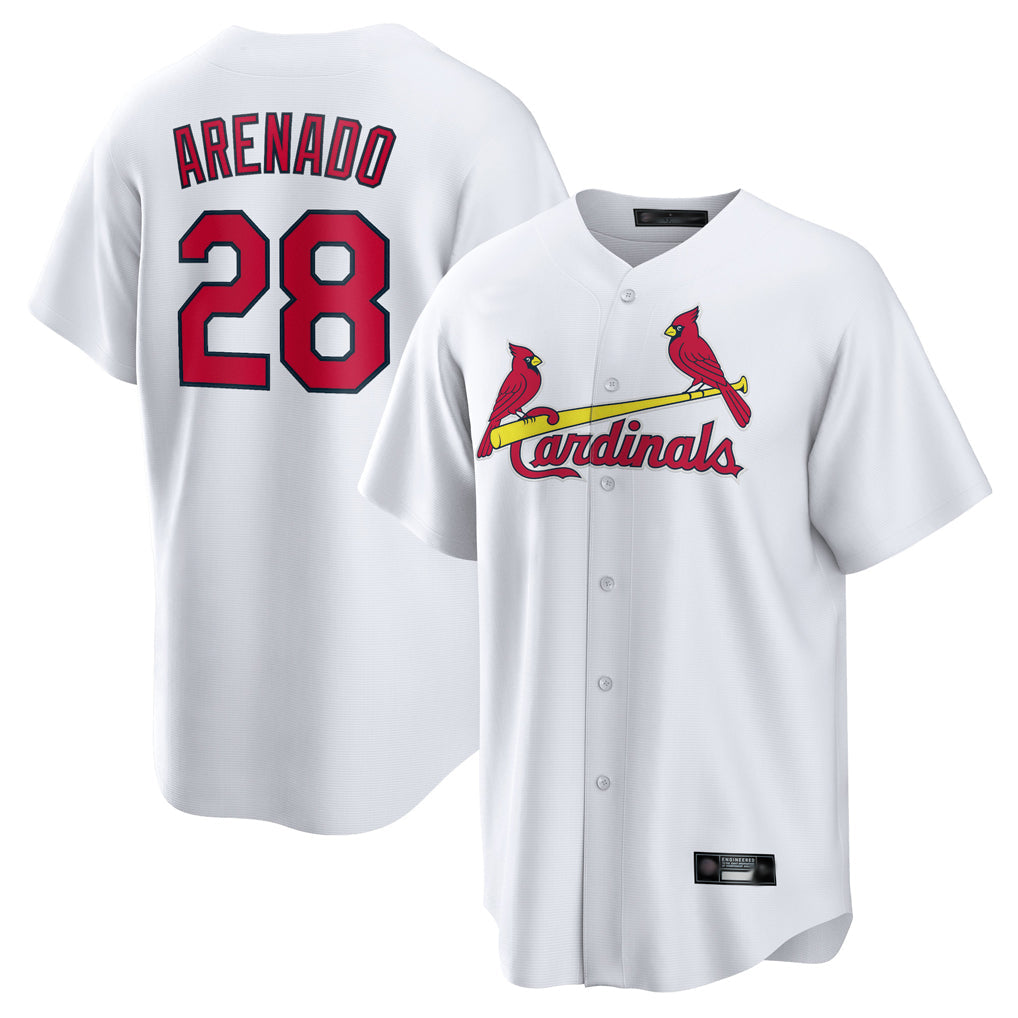 Elroe St. Louis Cardinals #28 Nolan Arenado Player White Home Game Stitched Jerseys