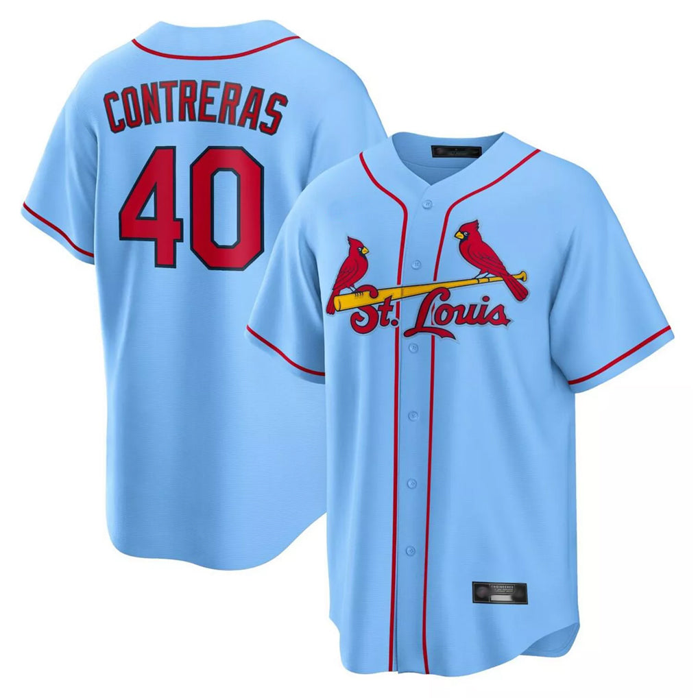Elroe St. Louis Cardinals #40 Willson Contreras Player Light Blue Home Game Stitched Jerseys