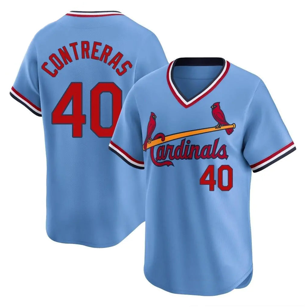 Elroe St. Louis Cardinals #40 Willson Contreras Player Light Blue Throwback Cooperstown Collection Limited Stitched Jerseys