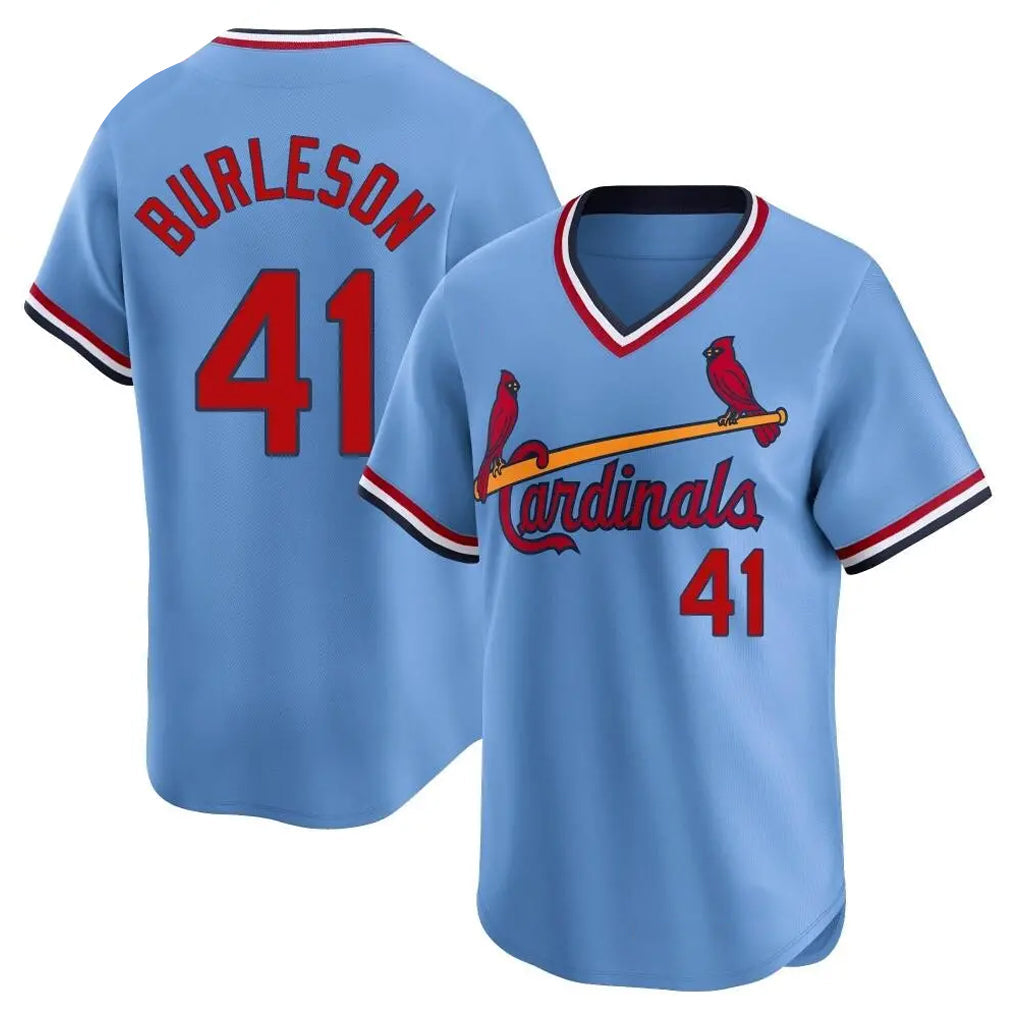 Elroe St. Louis Cardinals #41 Alec Burlesona Player Light Blue City Connect Home T-shirt Stitched Jerseys