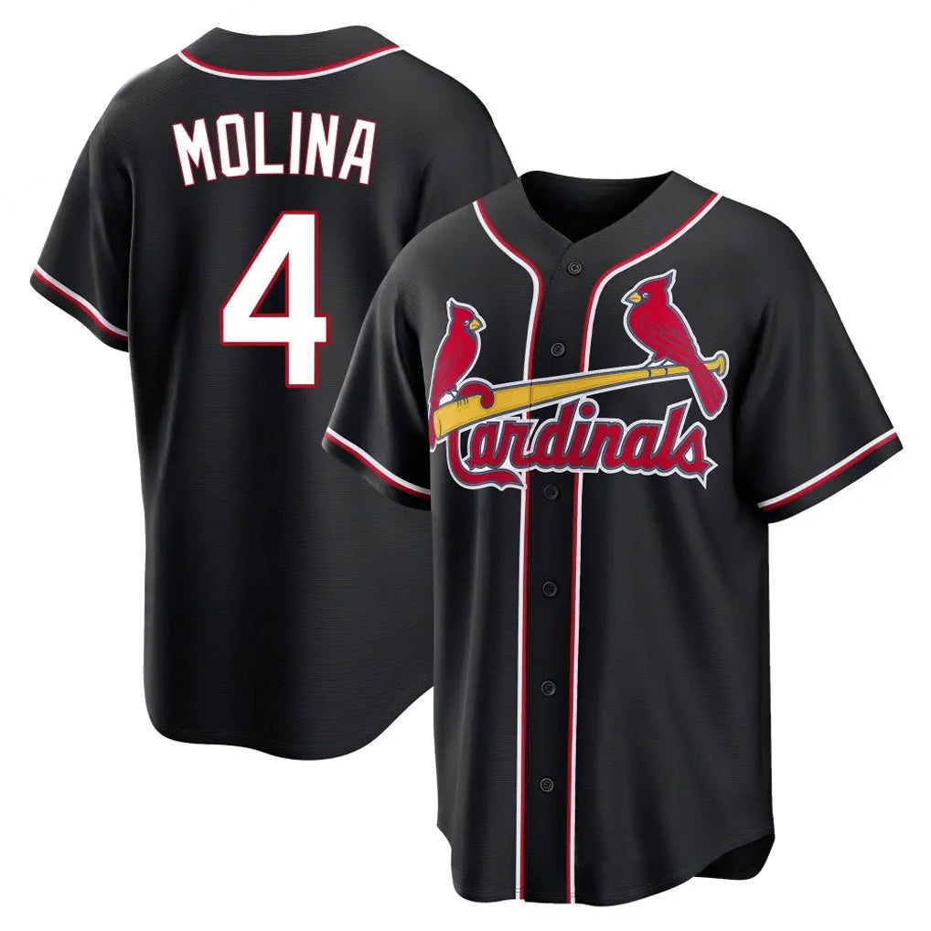 Elroe St. Louis Cardinals #4 Yadier Molina Player Black Carbon Fashio Game Stitched Jerseys