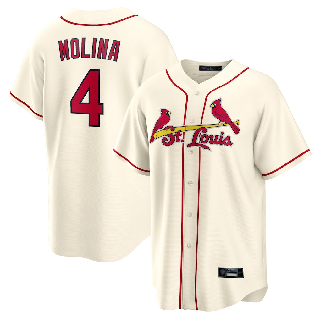 Elroe St. Louis Cardinals #4 Yadier Molina Player Cream Home Game Stitched Jerseys