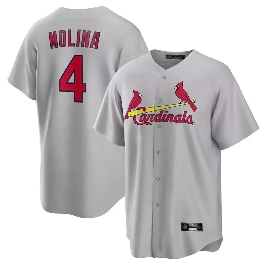 Elroe St. Louis Cardinals #4 Yadier Molina Player Gray Home Game Stitched Jerseys