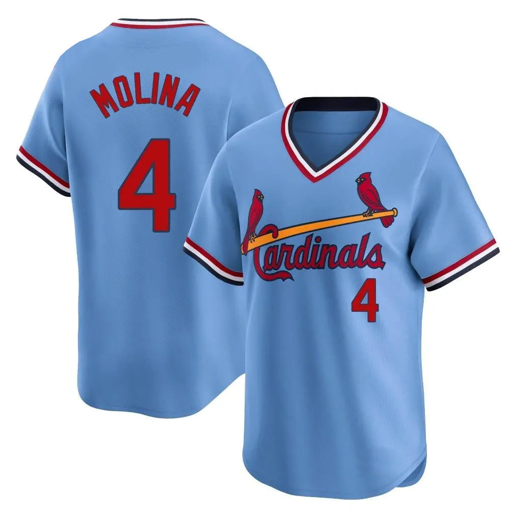 Elroe St. Louis Cardinals #4 Yadier Molina Player Light Blue City Connect Home T-shirt Stitched Jerseys