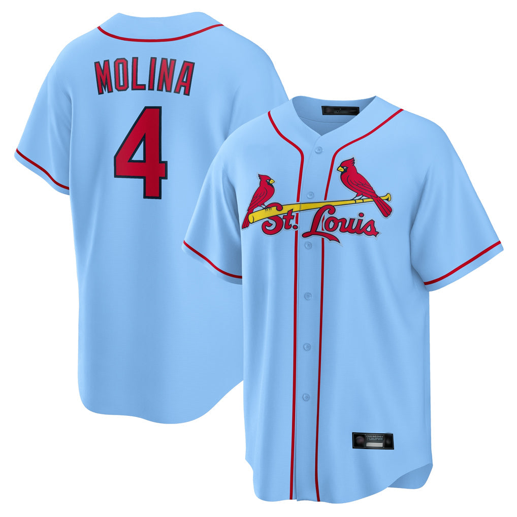 Elroe St. Louis Cardinals #4 Yadier Molina Player Light Blue Home Game Stitched Jerseys