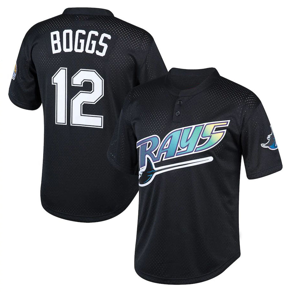 Elroe TB.Rays #12 Wade Boggs Player Black Mitchell & Ness Cooperstown Collection Mesh Batting Practice Stitched Jerseys
