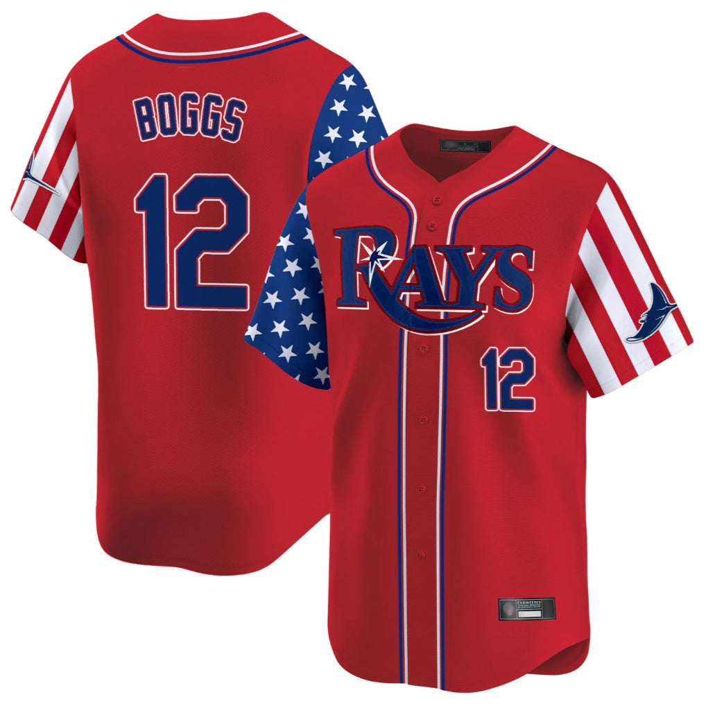 Elroe TB.Rays #12 Wade Boggs Player Red 2025 Independence Day Vapor Premier Limited Stitched Jerseys