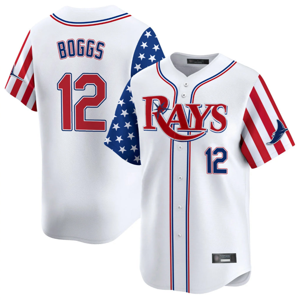 Elroe TB.Rays #12 Wade Boggs Player White 2025 Independence Day Vapor Premier Limited Stitched Jerseys